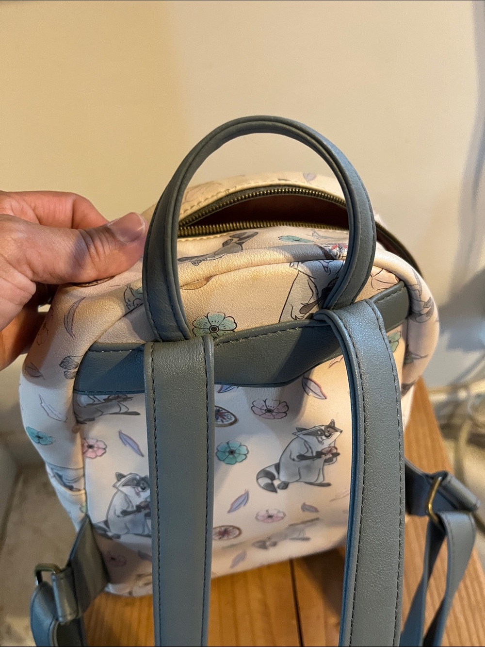Disney White Mini Backpack with Pastel Floral & Raccoon Print - Picture 3 of 4